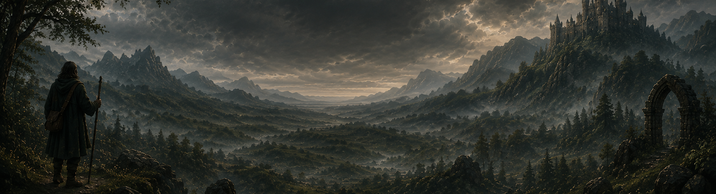 Wanderer looking toward a distant castle